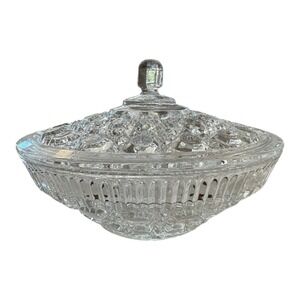 Vintage Indiana Glass Clear Candy Dish With Lid Windsor Button and Cane Pattern